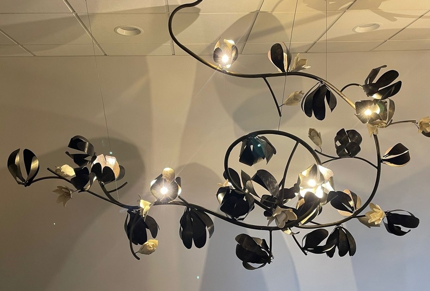 Magnolia Branch Chandelier with Flowers and Leaves