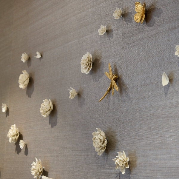 Porcelain flower and gold dragonfly wall decoration